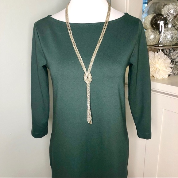 Lands End Green Long Sleeve Flutter Hem Dress with Pockets 2 XS - Picture 3 of 9
